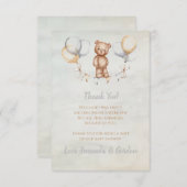 かわいいテディベアの水の色ベビーシャワー サンキューカード (正面/裏面)