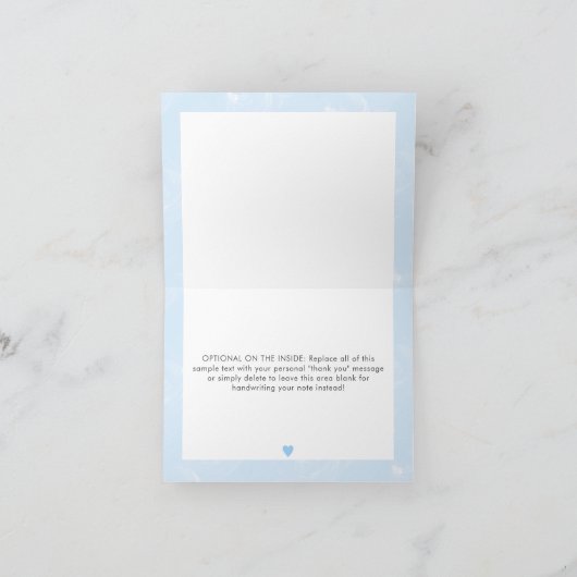 かわいいテディベアの水彩青色ベイビーボーイシャワー サンキューカード (内部)