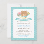 かわいいテディベアの水玉模様本をテーマにしたベビーシャワー 招待状 (正面)