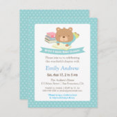 かわいいテディベアの水玉模様本をテーマにしたベビーシャワー 招待状 (正面/裏面)