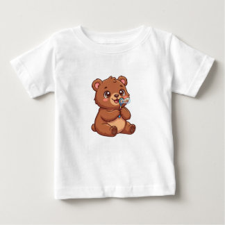 かわいいテディベアの泡吹き 赤ちゃんTシャツ ベビーTシャツ