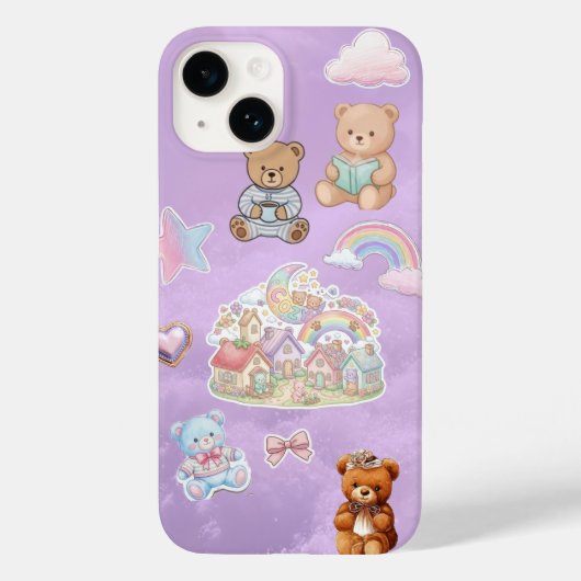 かわいいテディベアの淡いパープル系インテリア Case-Mate iPhoneケース (裏面)