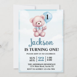 かわいいテディベアの男の子の誕生日パーティー 招待状
