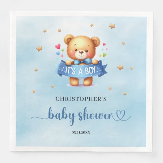 かわいいテディベアの男の子の赤ちゃんシャワー (正面)