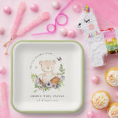 かわいいテディベアの花かご緑の赤ちゃんシャワー ペーパープレート (パーティー)