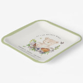 かわいいテディベアの花かご緑の赤ちゃんシャワー ペーパープレート (傾斜あり)