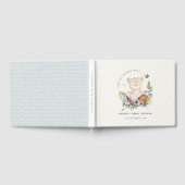 かわいいテディベアの花かご青い赤ちゃんシャワー ゲストブック (全面)