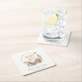 かわいいテディベアの花かご青い赤ちゃんシャワー スクエアペーパーコースター (インサイチュ)