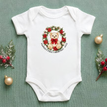 かわいいテディベアの花輪 赤ちゃんの初めてのクリスマス