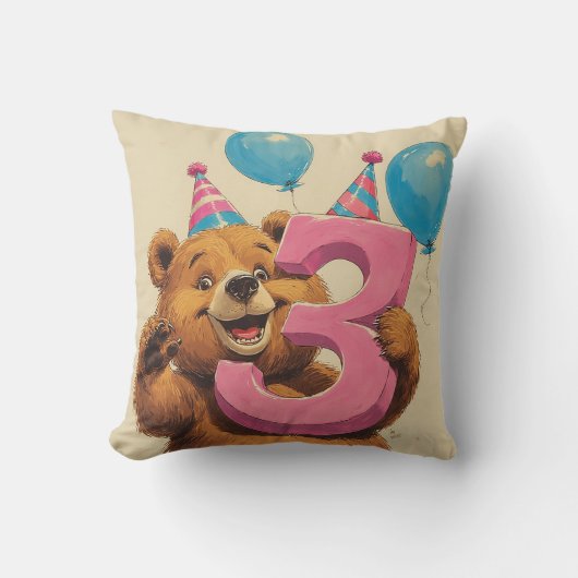 かわいいテディベアの誕生日お祝い クッション (正面)