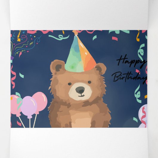 かわいいテディベアの誕生日カード 三つ折りクリスマスカード (内部中)