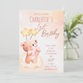 かわいいテディベアの誕生日パーティーテンプレート 招待状 (スタンド正面)