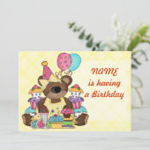 かわいいテディベアの誕生日パーティー 招待状 (スタンド正面)