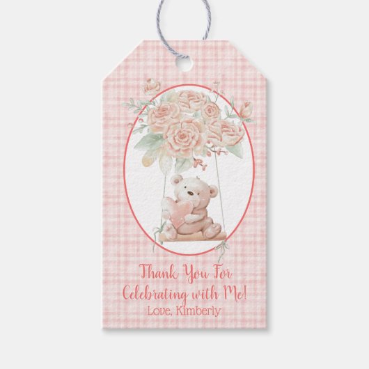 かわいいテディベアの誕生日 ギフトタグ (正面)