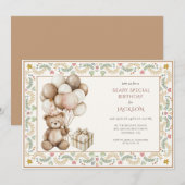 かわいいテディベアの誕生日 招待状 (正面/裏面)