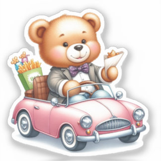 かわいいテディベアの運転が好きなキュート＆動物好き シール