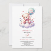 かわいいテディベアの風船の女の子の誕生日パーティーの招待状 招待状 (正面)