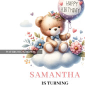 かわいいテディベアの風船の女の子の誕生日パーティーの招待状 招待状