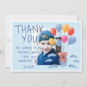 かわいいテディベアの風船 子供の誕生日写真 サンキューカード (正面)