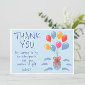 かわいいテディベアの風船 子供の誕生日 サンキューカード (スタンド正面)