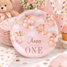 かわいいテディベアの1歳の誕生日 ピンク