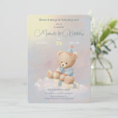 かわいいテディベアの1歳誕生日 招待状 (スタンド正面)