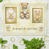 かわいいテディベアイエローデー素晴らしおもしろいハッピー キッチンタオル (折り畳み)