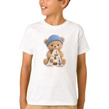 かわいいテディベアイニシャルAセーラー男子Tシャツ