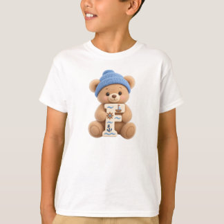 かわいいテディベアイニシャルFセーラー男子Tシャツ Tシャツ