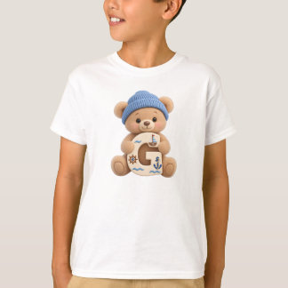 かわいいテディベアイニシャルGセーラー男子Tシャツ Tシャツ