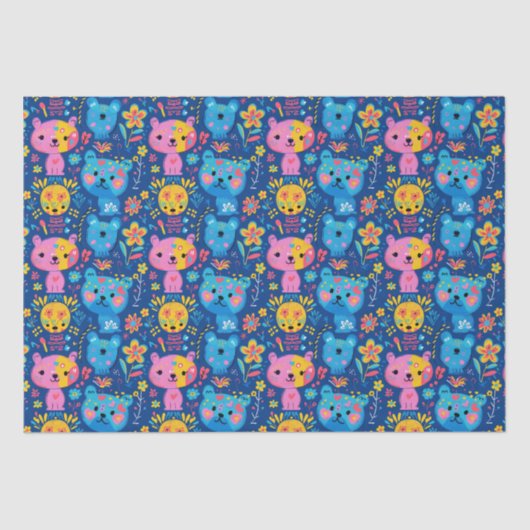 かわいいテディベアイラストレーションブルーキッズ 薄葉紙 (正面)