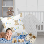 かわいいテディベアウォーター色男の赤ちゃん子供部屋 クッション<br><div class="desc">なんと新生児少年子供部屋のためのシャワーギフトのための愛らしい枕。最高に甘い</div>