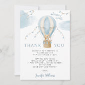 かわいいテディベアエアバルーン男の赤ちゃんシャワー サンキューカード (正面)