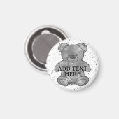 かわいいテディベアカスタム文字白黒 マグネット (正面/裏面)