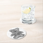 かわいいテディベアカスタム文字白黒 ラウンドペーパーコースター (インサイチュ)