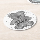 かわいいテディベアカスタム文字白黒 ラウンドペーパーコースター (アングル)