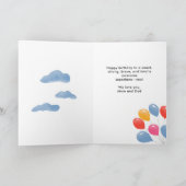 かわいいテディベアカラフルバルーン少年誕生日車 カード (内部)