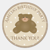 かわいいテディベアキュブベビーファースト誕生日ありがとう ラウンドシール (正面)