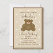 かわいいテディベアキュブベビーファースト誕生日キッズパーティー 招待状 (正面)