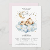 かわいいテディベアクラウドムーンベイビーシャワー 招待状 (正面/裏面)