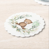 かわいいテディベアグリーンリースセージ風船 ペーパーコースター (アングル)