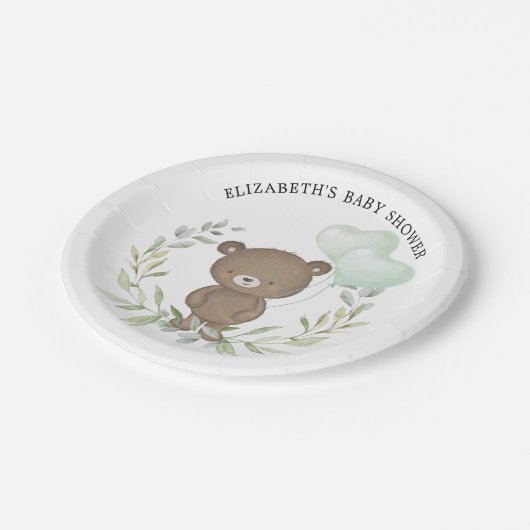 かわいいテディベアグリーンリーベビーシャワー1歳誕生日 ペーパープレート (アングル)