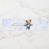 かわいいテディベアサッカー誕生日パーティー ペットボトルラベル (シングルラベル)