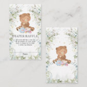 かわいいテディベアシックなハイティーベビーおむつラッフル エンクロージャーカード (正面/裏面)