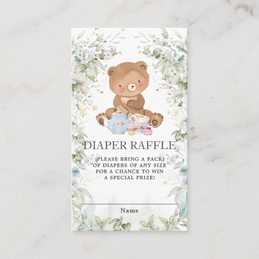 かわいいテディベアシックなハイティーベビーおむつラッフル エンクロージャーカード (正面)