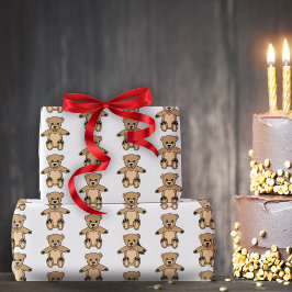 かわいいテディベアスケッチパターンキッズ ラッピングペーパー