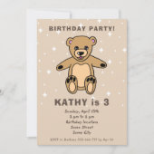 かわいいテディベアスケッチベージュボーイガール誕生日 招待状 (正面)