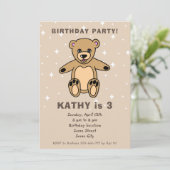 かわいいテディベアスケッチベージュボーイガール誕生日 招待状 (スタンド正面)
