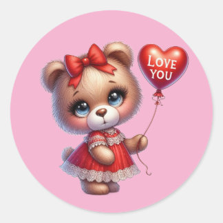 かわいいテディベアステッカー – 愛らしい デザイン ラウンドシール