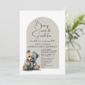 かわいいテディベアテーマ水彩最初の誕生日 招待状 (スタンド正面)